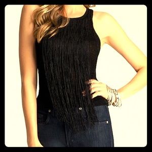 Bebe!!! One of a kind Black fringe top!!!